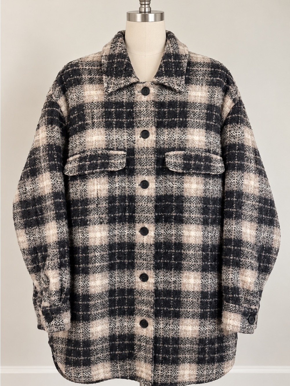 Banana Republic Oversized Bouclé Plaid Shacket Shirt Jacket — Women's Size M